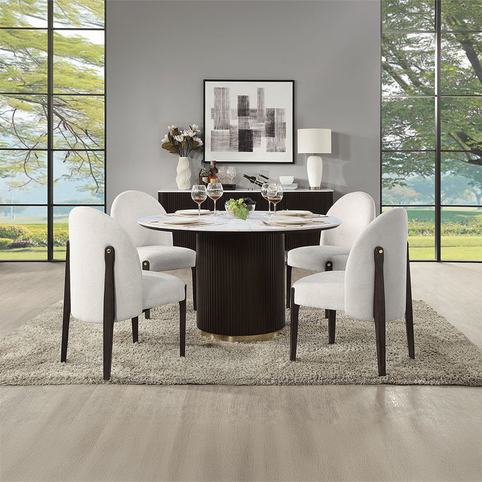 Clayten - Round Dining Table With Marble - White Natural Marble Top & Espreeso Finish