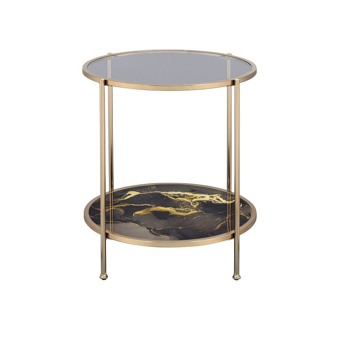 Fiorella - End Table - Black Marble Print Champagne