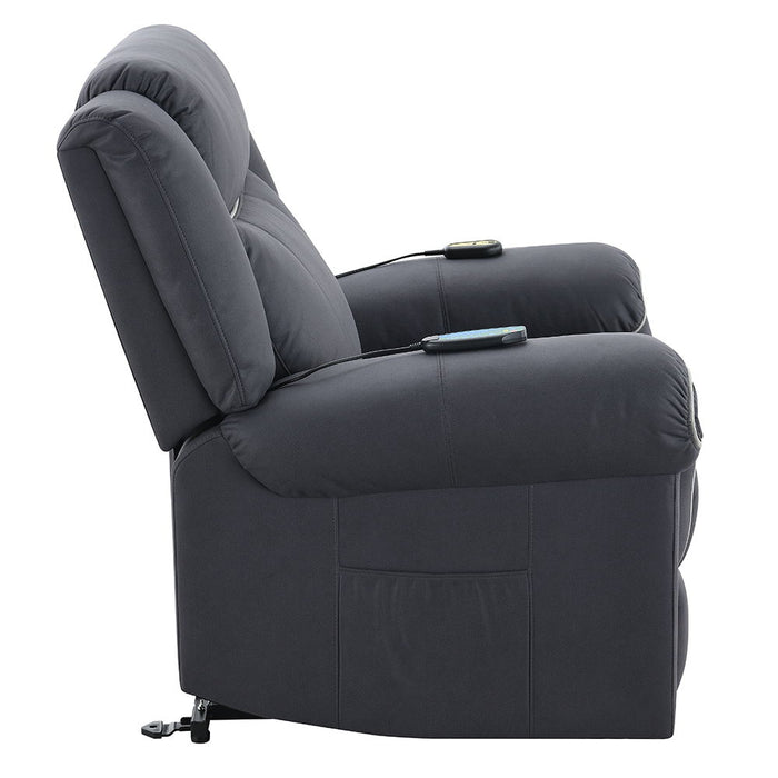 Domana - Power Recliner With Lift & Heating & Massage - Dark Blue Fabric