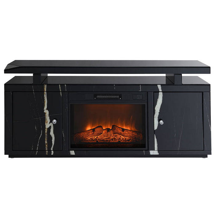 Drisana - TV Stand With Fireplace - Black Mirrored Finish