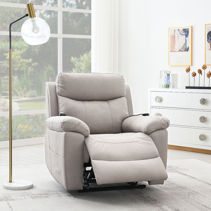 Chriki - Power Recliner With Lift & Heating & Massage - Beige Chenille & Black Finish