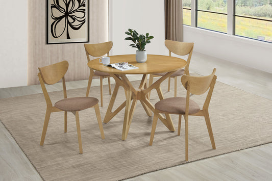 Elowen 5-piece Round Solid Wood Dining Set Light Walnut