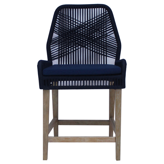 Nakia Woven Rope Counter Chair with Cushion Navy (Set of 2)