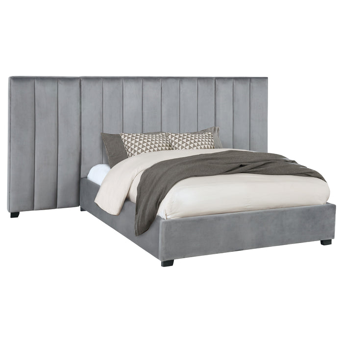 Arles Upholstered Eastern King Wall Panel Bed Grey