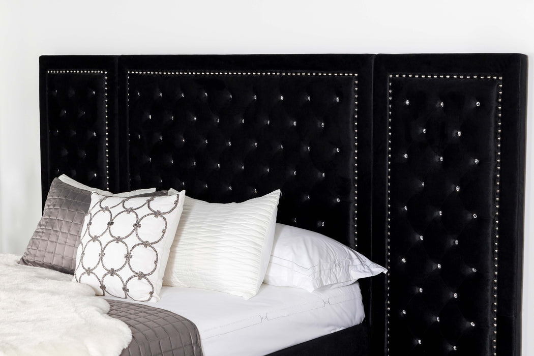 Hailey Upholstered Eastern King Wall Panel Bed Black