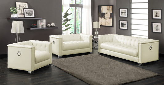Chaviano 3-piece Upholstered Track Arm Sofa Set Pearl White