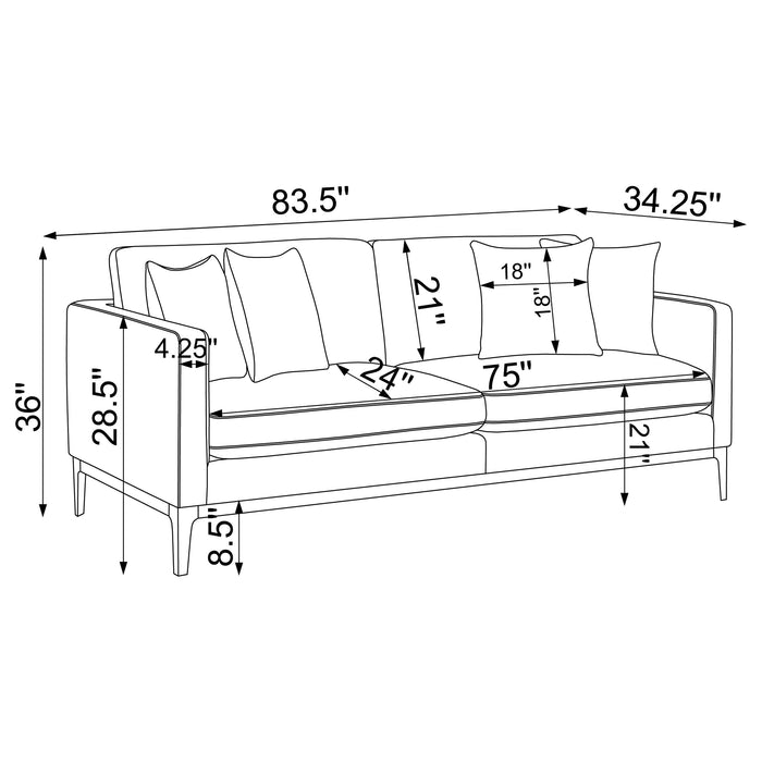 Apperso 3-piece Upholstered Track Arm Sofa Set Light Grey