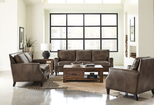 Leaton 3-piece Upholstered Recessed Arm Sofa Set Brown Sugar