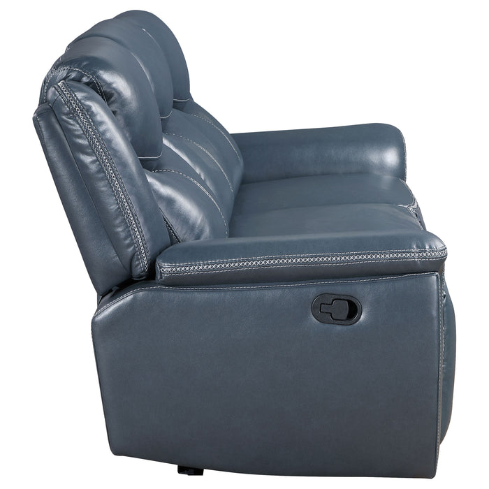 Sloane Upholstered Padded Arm Reclining Sofa Blue