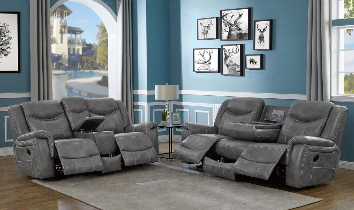 Conrad 2-piece Upholstered Padded Arm Motion Sofa Set Grey