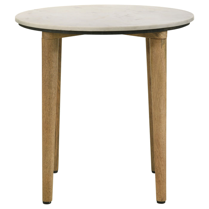 Aldis Round Marble Top Side End Table White and Natural