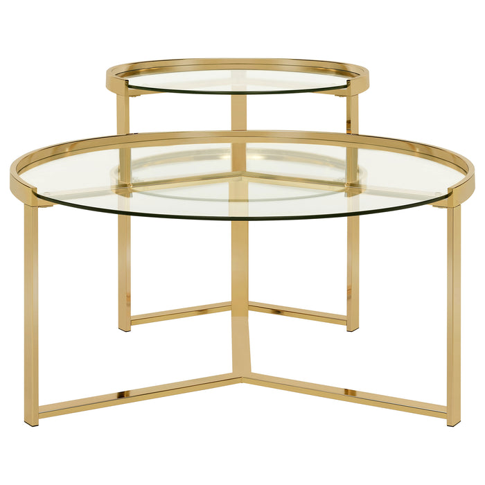 Delia 2-Piece Round Glass Top Nesting Coffee Table Gold