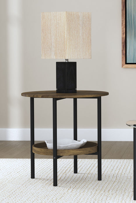 Delfin Round Glass Top Side End Table Black and Brown