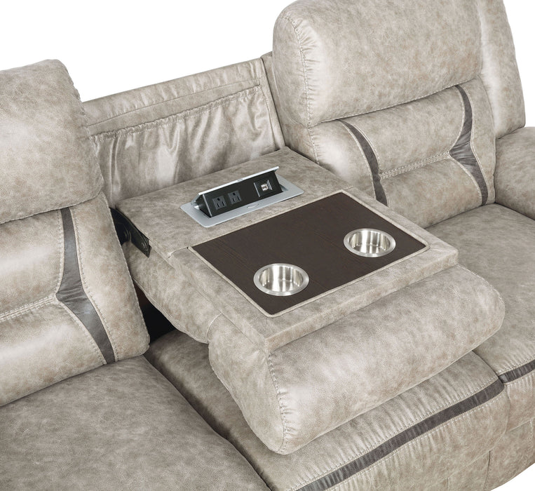 Greer Upholstered Motion Reclining Sofa Taupe