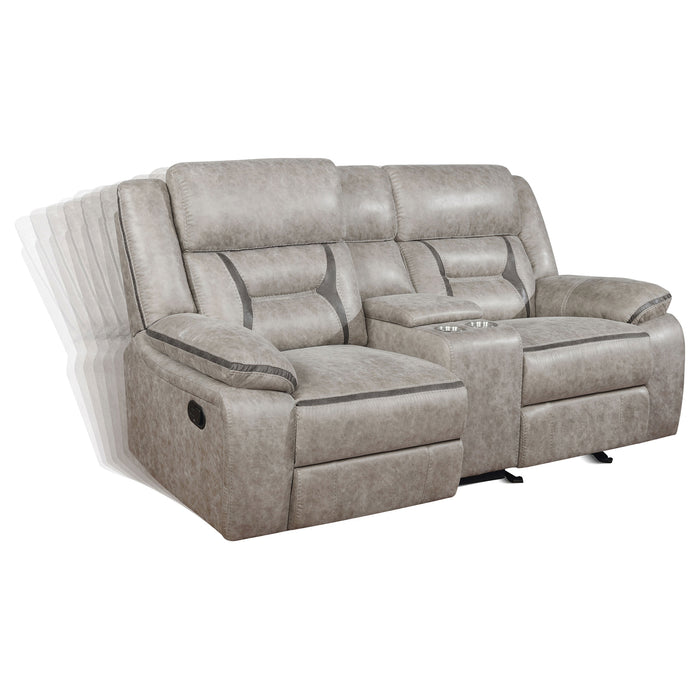 Greer Upholstered Motion Reclining Loveseat Taupe