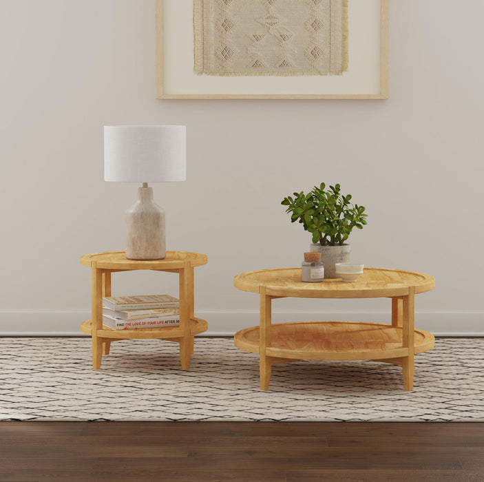 Camillo Round Solid Wood Side End Table Maple Brown