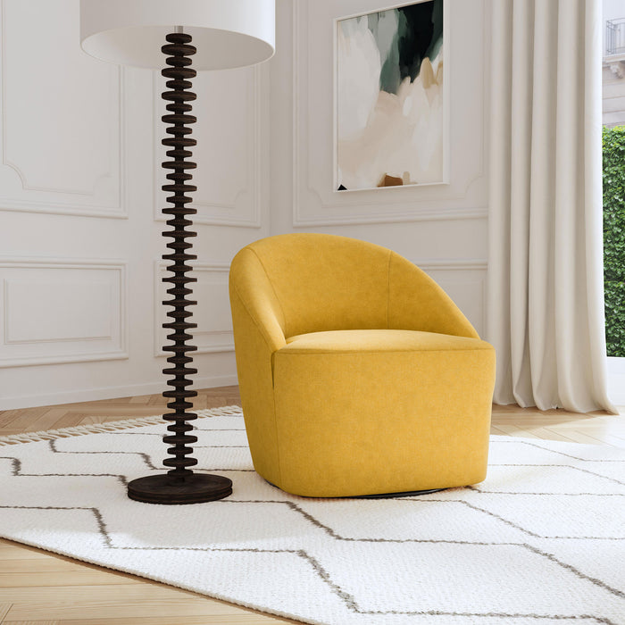 Leon Upholstered Barrel Accent Swivel Chair Mustard Yellow