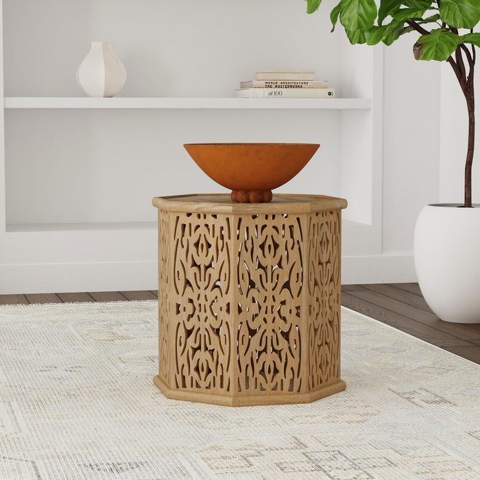 Torres Octagonal Solid Mango Wood Side Table Natural Brown