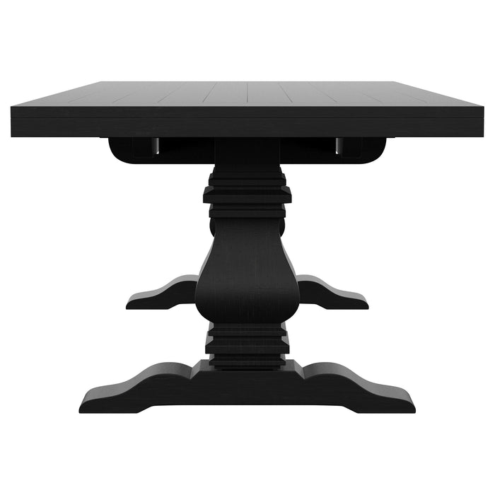 Florence Rectangular Pedestal Dining Table with Planked Wood Top Antique Black