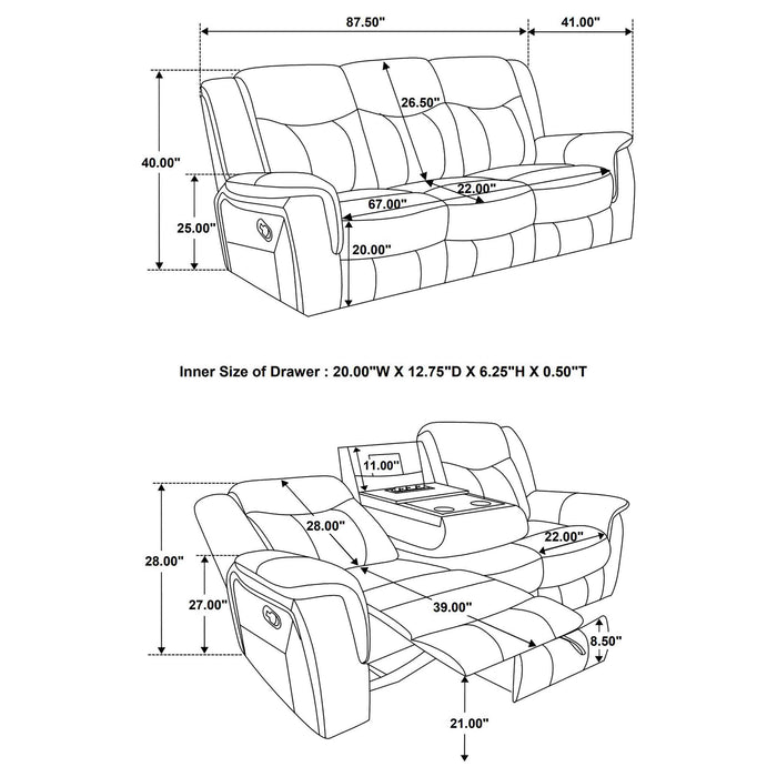 Conrad 3-piece Upholstered Padded Arm Motion Sofa Set Grey