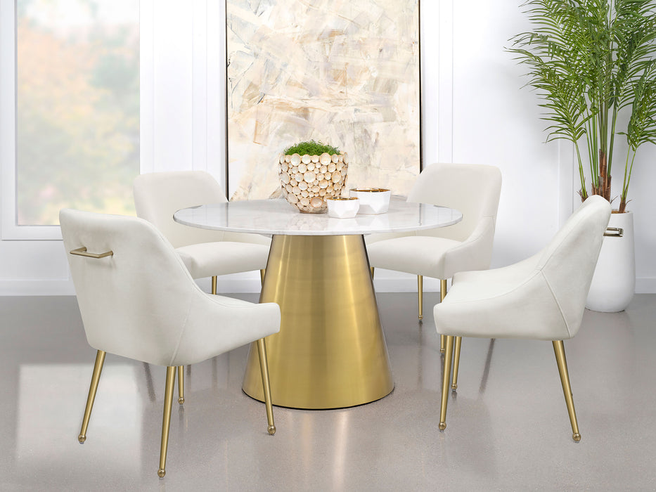 Ambrose Round 50-inch Marble Top Dining Table Brushed Gold