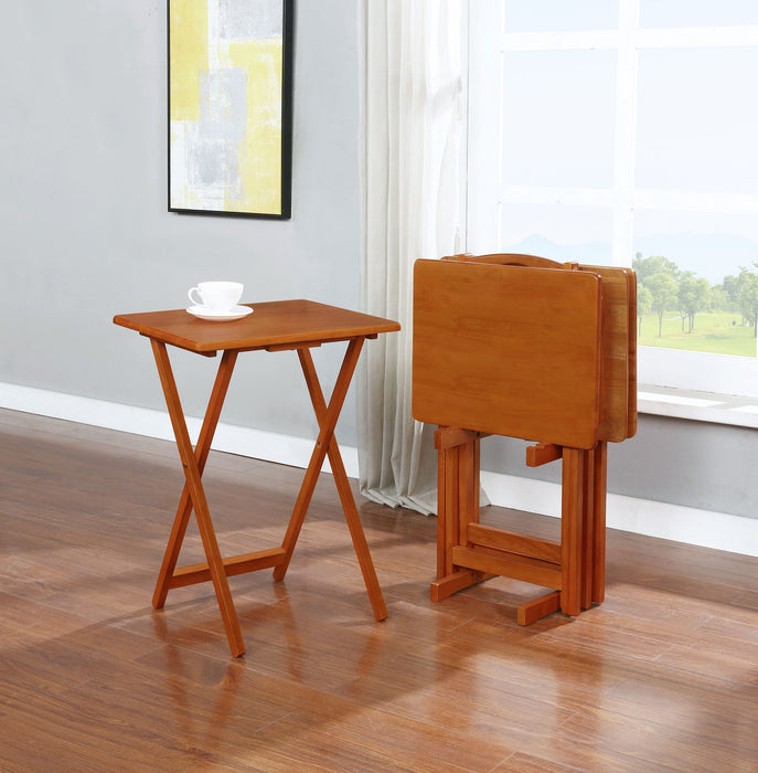 Donna 4-piece TV Tray Table Set with Stand Golden Brown