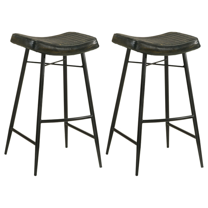 Bayu Leather Upholstered Saddle Seat Backless Bar Stool Antique Espresso and Black (Set of 2)