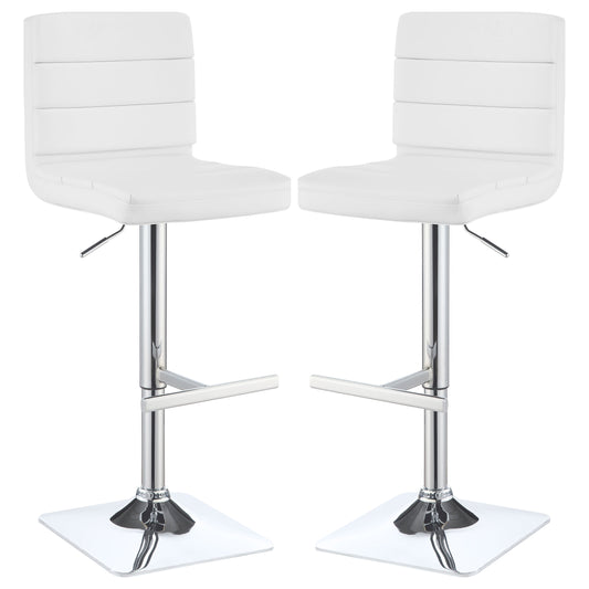 Bianca Upholstered Adjustable Bar Stools White and Chrome (Set of 2)