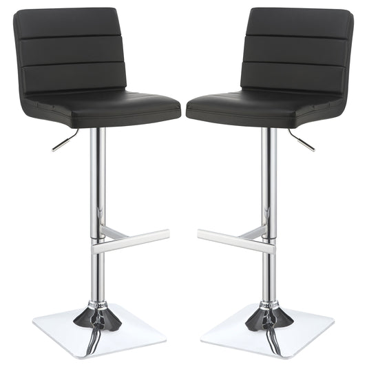 Bianca Upholstered Adjustable Bar Stools Black and Chrome (Set of 2)