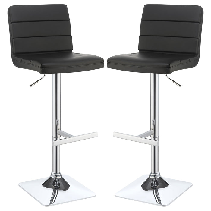 Bianca Upholstered Adjustable Bar Stools Black and Chrome (Set of 2)