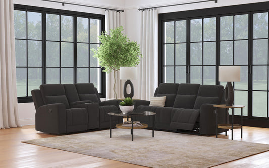 Brentwood 2-piece Upholstered Reclining Sofa Set Dark Charcoal