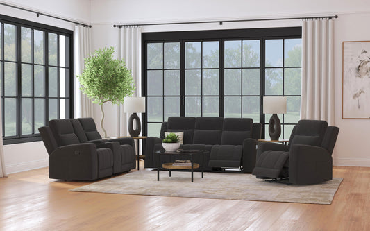 Brentwood 3-piece Upholstered Reclining Sofa Set Dark Charcoal