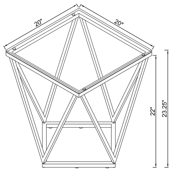 Brittania Square Glass Top Geometric End Table Nickel