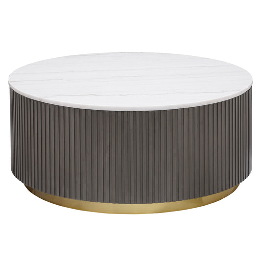 Jason Round Marble Top Coffee Table White and Charcoal