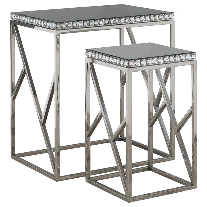 Betsy 2-piece Mirrored Stainless Steel Nesting Tables Silver