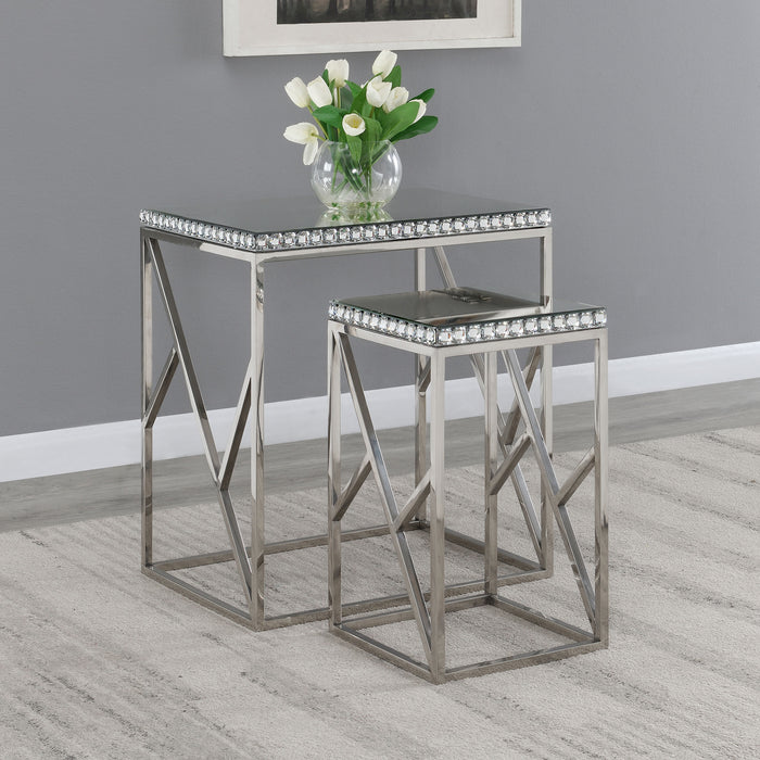 Betsy 2-piece Mirrored Stainless Steel Nesting Tables Silver