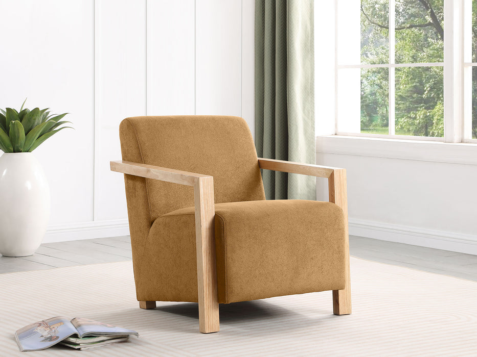 Diego Upholstered Accent Arm Chair with Wood Arms Honey