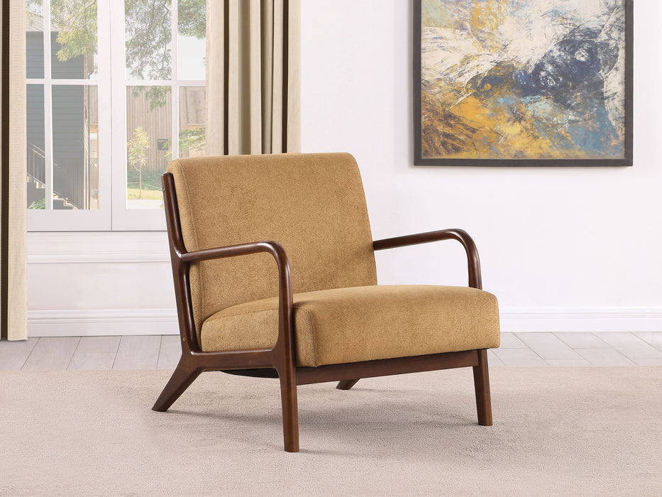 Foster Upholstered Wood Frame Accent Chair Honey