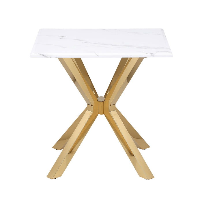 Visalia Faux Marble Top Stainless Steel End Table Gold