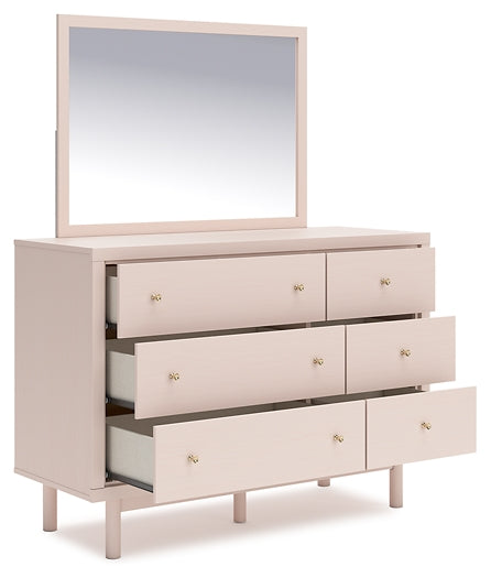 Wistenpine Full Upholstered Panel Bed with Mirrored Dresser and Nightstand