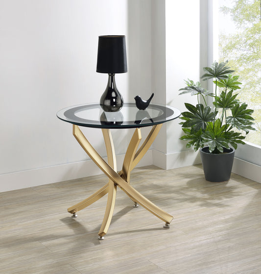 Brooke Round Glass Top Side End Table Metal Base Brass