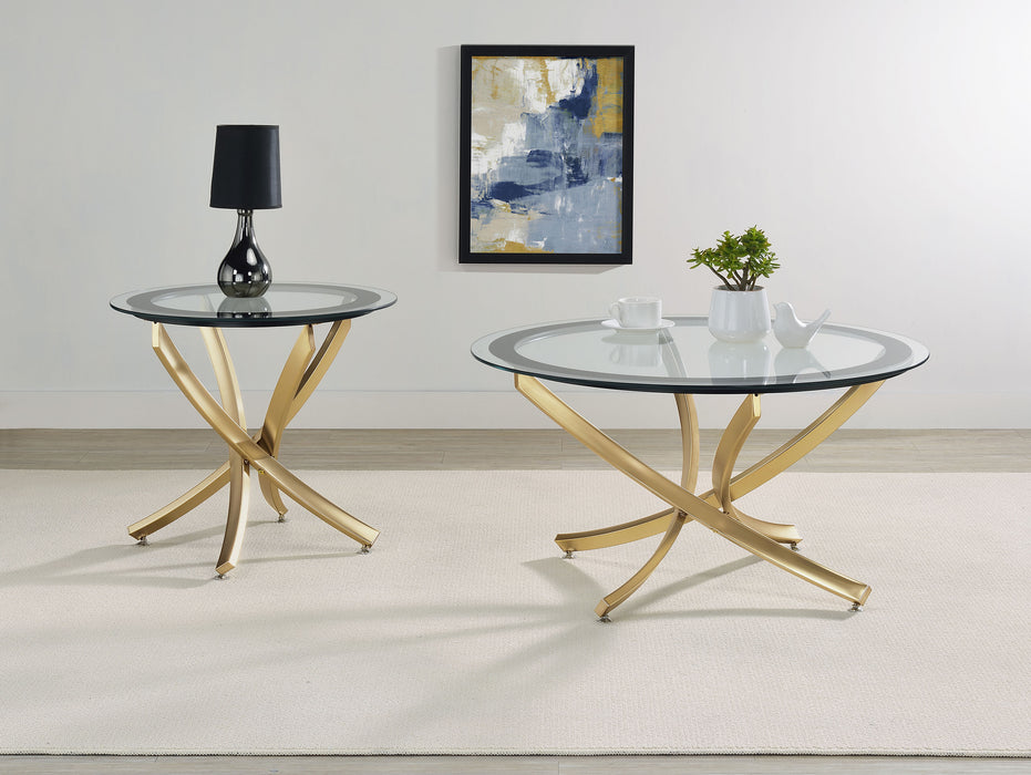 Brooke Round Glass Top Coffee Table Metal Base Brass