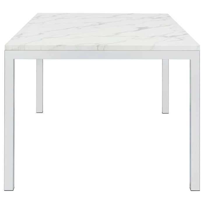 Athena Rectangular 64-inch Faux Marble Dining Table Chrome