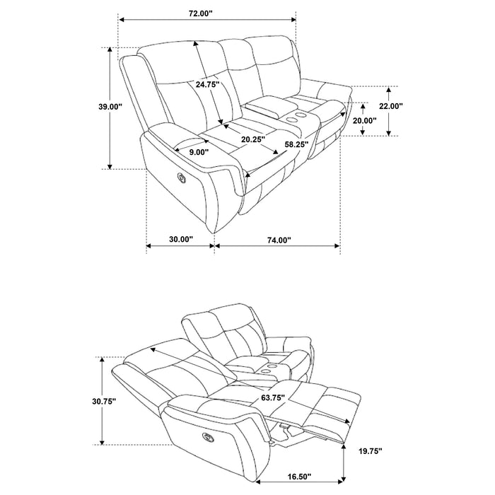 Lawrence Upholstered Padded Arm Reclining Loveseat Charcoal