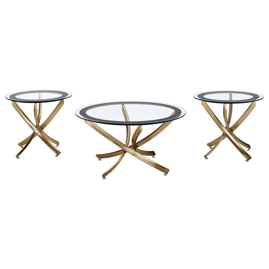 Brooke 3-piece Round Glass Top Coffee Table Set Brass