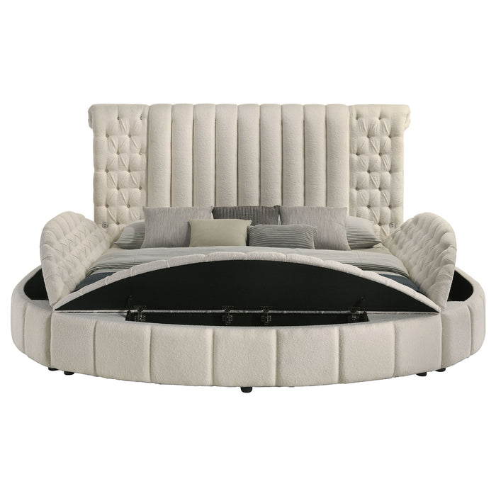 Sonya Upholstered Queen Round Storage Bed Ivory