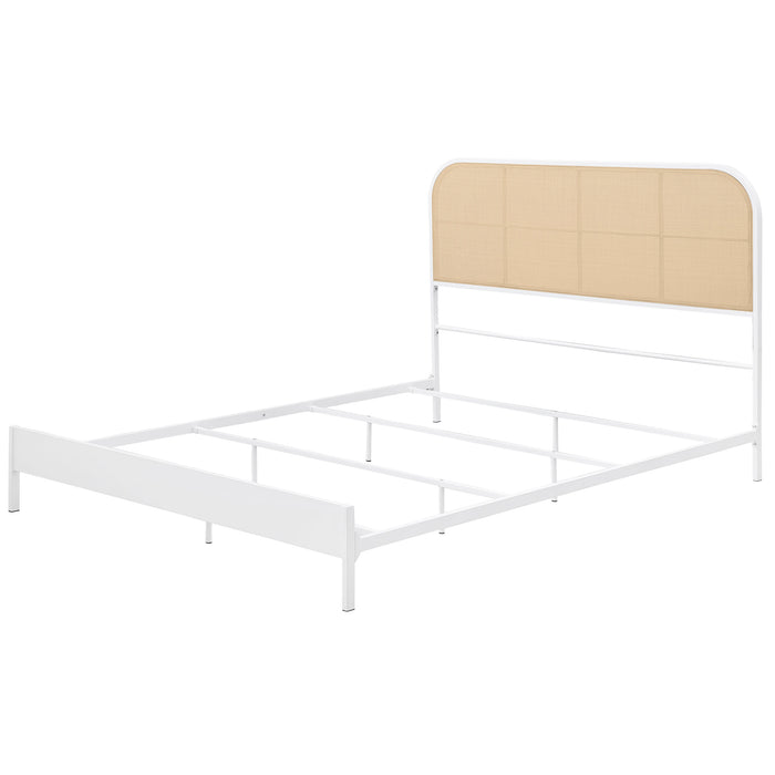 Amherst Radio Weave Rattan Metal Queen Bed White