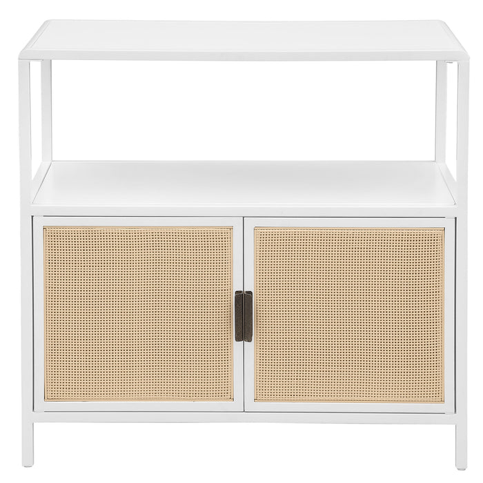 Amherst 2-door Radio Weave Cane Metal Accent Cabinet White