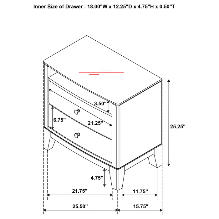 Granada 2-drawer Glass Top Nightstand Natural Pine