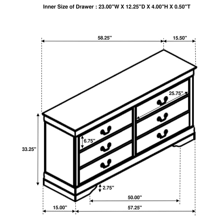 Louis Philippe 6-drawer Dresser White